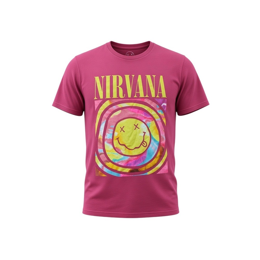 Nirvana T-Shirt Unisex Small Pink Excellent Smiley Face Graphic Band Tee